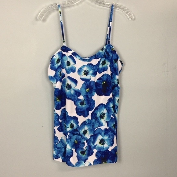 VIOLET + Claire Blue Floral Ruffle Trim Tank Top - Picture 1 of 16